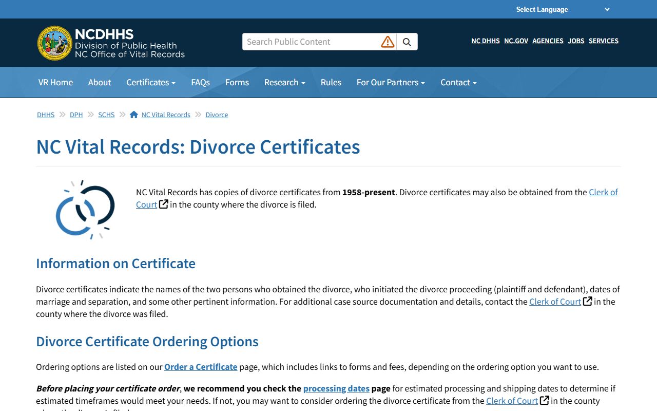 Martin County Clerk of Superior Court divorce certificate distinction