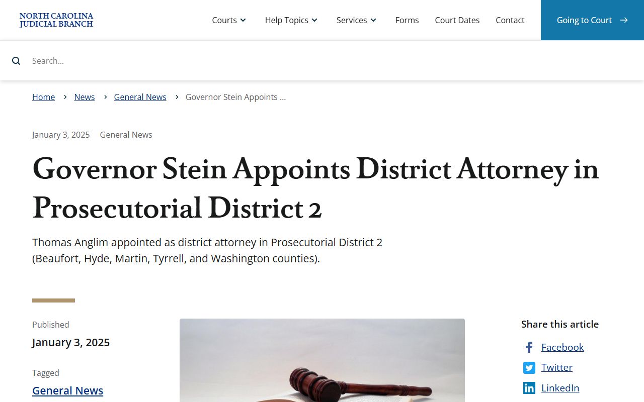 Martin County Superior Court Prosecutorial District 2 district attorney notice