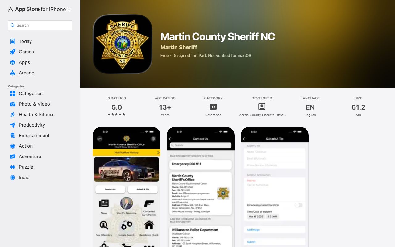 Martin County inmate records Martin County Sheriff NC app