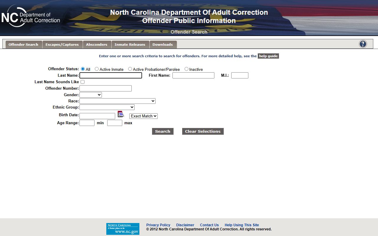 Martin County inmate records NC DAC offender search form