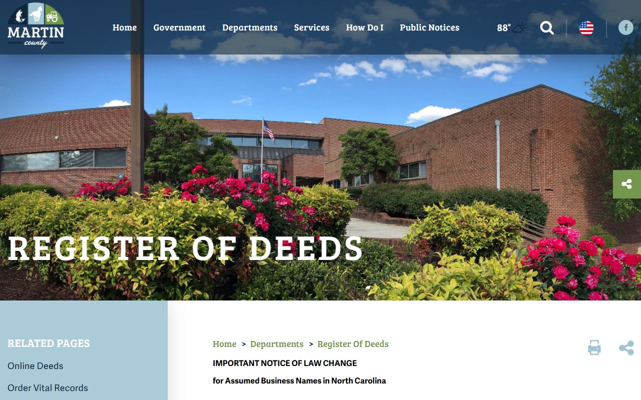 Martin County marriage records Register of Deeds page