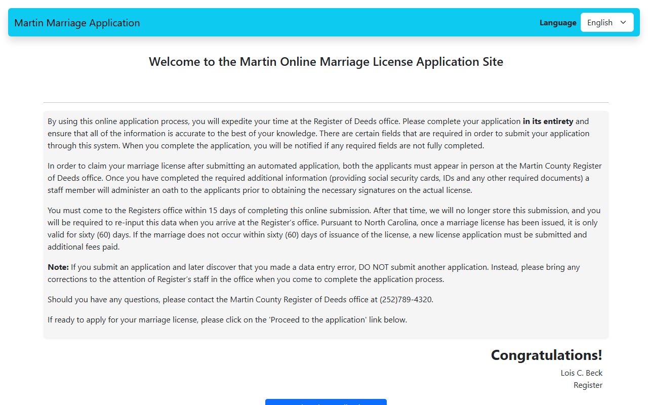 Martin County marriage records online application portal