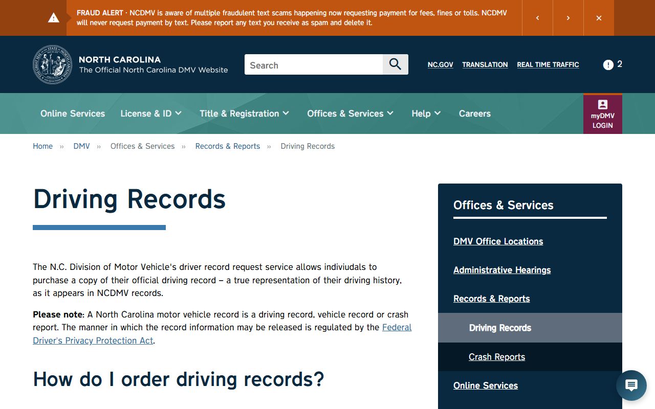 Martin County traffic court records NCDMV driving records request